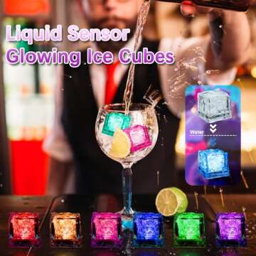 Ycxvacop 24 Pcs Light Up Ice Cubes for Drinks,Waterproof LED Ice Cubes,Liquid Sensor Glowing Ice Cubes,Reusable Flashing Glow Ice Cubes,Color Changing Ice Cubes for Party,Bar,Wedding Decor,Multi Color