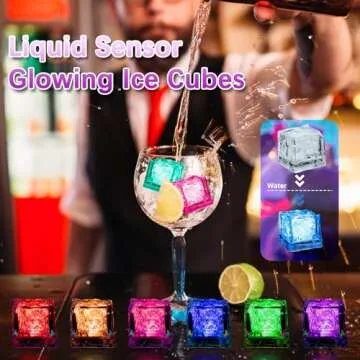 Ycxvacop 24 Pcs Light Up Ice Cubes for Drinks,Waterproof LED Ice Cubes,Liquid Sensor Glowing Ice Cubes,Reusable Flashing Glow Ice Cubes,Color Changing Ice Cubes for Party,Bar,Wedding Decor,Multi Color