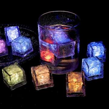 Ycxvacop 24 Pcs Light Up Ice Cubes for Drinks,Waterproof LED Ice Cubes,Liquid Sensor Glowing Ice Cubes,Reusable Flashing Glow Ice Cubes,Color Changing Ice Cubes for Party,Bar,Wedding Decor,Multi Color