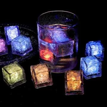 Ycxvacop 24 Pcs Light Up Ice Cubes for Drinks,Waterproof LED Ice Cubes,Liquid Sensor Glowing Ice Cubes,Reusable Flashing Glow Ice Cubes,Color Changing Ice Cubes for Party,Bar,Wedding Decor,Multi Color