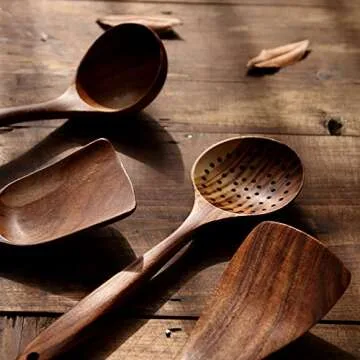 NAYAHOSE Wooden Spoons for Cooking, 4 Pcs Wooden Natural Teak Wood Spatulas Spoon, Nonstick Kitchen Utensil Set