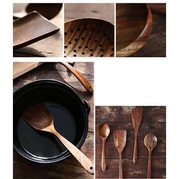 NAYAHOSE Wooden Spoons for Cooking, 4 Pcs Wooden Natural Teak Wood Spatulas Spoon, Nonstick Kitchen Utensil Set