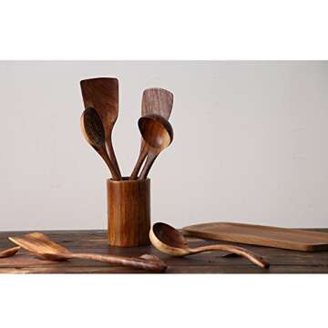 NAYAHOSE Wooden Spoons for Cooking, 4 Pcs Wooden Natural Teak Wood Spatulas Spoon, Nonstick Kitchen Utensil Set