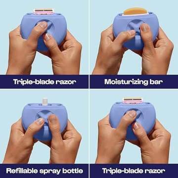 Alleyoop Portable Travel Razors For Women - Perfect For Touch Ups On-The-Go - Includes Refillable Bl...