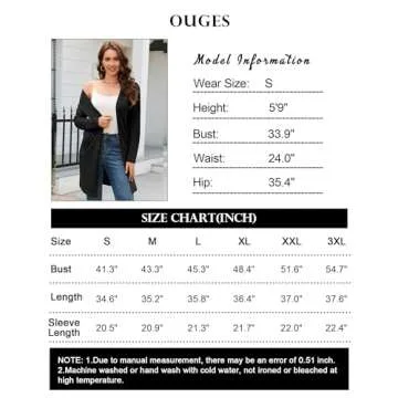OUGES Women's 2025 Fashion Fall Winter Black Open Front Long Sleeve Lightweight Sweater Cardigan Shirt Clothing with Pockets(Black,M)