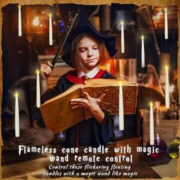 Boribim 20PCS Floating Candles with Wand, Magic Hanging Candles, Flickering Warm Light LED Taper Candles with Wand Remote, Battery Operated Window Candles Decor for Christmas Halloween Wedding