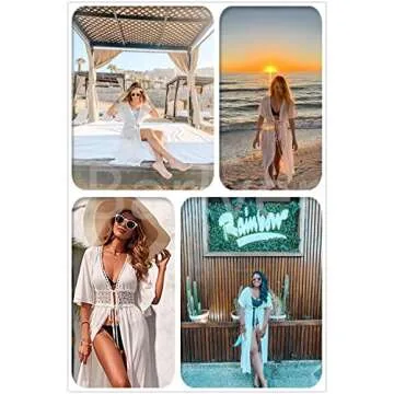 Women Swimsuit Cover Up Open Front Long Beach Kimono Cardigan Swim Bathing Suit Cover Up White one Size