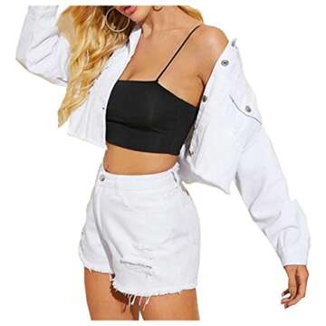 LifeShe Cropped Distressed Denim Jacket for Women
