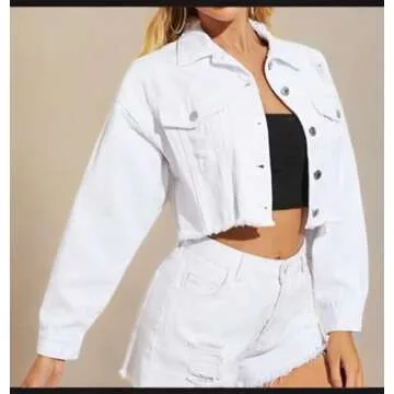 LifeShe Cropped Distressed Denim Jacket for Women