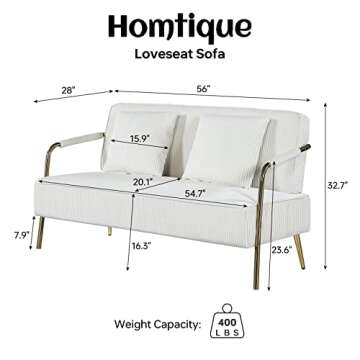 Homtique Loveseat Sofa Couch, Mid-Century Modern Velvet Love Seat Pleated Upholstered with 2 Pillows...