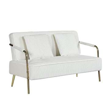 Homtique Loveseat Sofa Couch, Mid-Century Modern Velvet Love Seat Pleated Upholstered with 2 Pillows and Metal Legs, 56" Small Couches for Small Spaces Living Room, Bedroom (Beige)