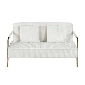 Homtique Loveseat Sofa Couch, Mid-Century Modern Velvet Love Seat Pleated Upholstered with 2 Pillows and Metal Legs, 56" Small Couches for Small Spaces Living Room, Bedroom (Beige)