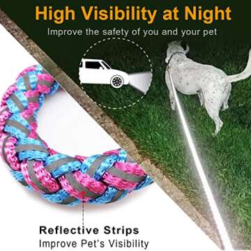 Mycicy Reflective Dog Leash, 2ft 3ft 4ft 6ft 10ft Braided Nylon Rope Heavy Duty Dog Training Leash f...
