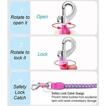 Mycicy Reflective Dog Leash, 2ft 3ft 4ft 6ft 10ft Braided Nylon Rope Heavy Duty Dog Training Leash for Large Medium Small Dogs Walking Lead (Pink 4ft)