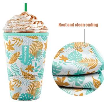 Reusable Iced Coffee Insulator Sleeve for Cold Beverages and Neoprene Cold Coffee Cup Sleeves Cooler...