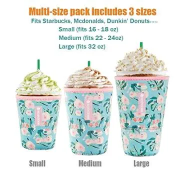 Reusable Iced Coffee Insulator Sleeve for Cold Beverages and Neoprene Cold Coffee Cup Sleeves Cooler Cover 16-32OZ for Coffee Cups, McDonalds, Dunkin Donuts, More (Fresh orange print)