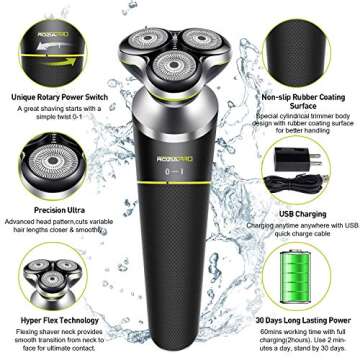 Roziapro Electric Shaver - 5-in-1 Rotary Shavers - Men's Grooming Kit - Wet & Dry Razors - Cordless,...