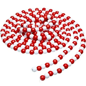 16 Feet Christmas Wooden Bead Garland Christmas Wood Bead Garland Decor Xmas Candy Cane Decoration F...