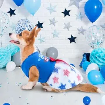 BAOBICUTE 4th of July Dog Dress, Red, White, Blue, XS/S/M/L, Cotton/Polyester, Breathable, Stretchy, Comfortable, Lightweight, Festive, Unisex, Small Dogs, Puppies