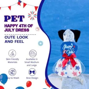 BAOBICUTE 4th of July Dog Dress, Red, White, Blue, XS/S/M/L, Cotton/Polyester, Breathable, Stretchy, Comfortable, Lightweight, Festive, Unisex, Small Dogs, Puppies