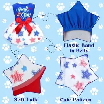 BAOBICUTE 4th of July Dog Dress, Red, White, Blue, XS/S/M/L, Cotton/Polyester, Breathable, Stretchy, Comfortable, Lightweight, Festive, Unisex, Small Dogs, Puppies