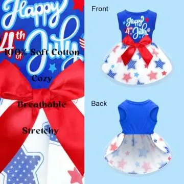 BAOBICUTE 4th of July Dog Dress, Red, White, Blue, XS/S/M/L, Cotton/Polyester, Breathable, Stretchy, Comfortable, Lightweight, Festive, Unisex, Small Dogs, Puppies