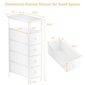 YILQQPER Narrow Dresser Storage Tower, Slim Dresser for Bedroom, Tall Nightstand Chest of 4 Fabric D...