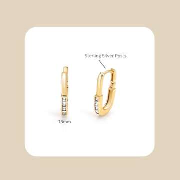 LIVYEN 14K Gold Plated Sterling Silver Posts Hoop Earrings| U Shaped Hoops| Trendy Women's Earrings|...