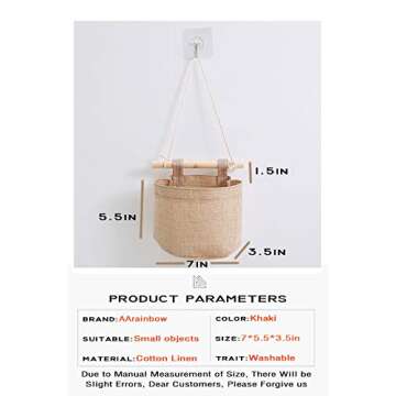 AARAINBOW 1 Pack Mini Cotton Linen Fabric Closet Detachable Foldable Washable Hanging Storage Bag wi...