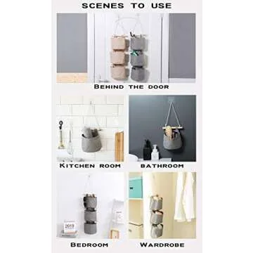 AARAINBOW 1 Pack Mini Cotton Linen Fabric Closet Detachable Foldable Washable Hanging Storage Bag with 3 Pockets Over The Wall Door Organizer for Room Bathroom (Khaki)