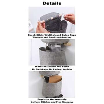AARAINBOW 1 Pack Mini Cotton Linen Fabric Closet Detachable Foldable Washable Hanging Storage Bag with 3 Pockets Over The Wall Door Organizer for Room Bathroom (Khaki)