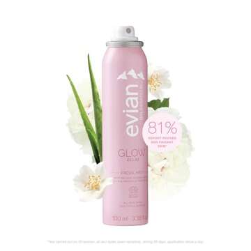 Evian Glow Facial Mist - Boost Radiance - Nourish Skin - Enhance Makeup - Organic - All Skin Types - French Alps Skincare