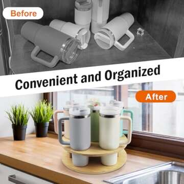 AZBFAN Water Bottle Organizer for Stanley Tumbler, Rotatable Stanley Cup Organizer for Kitchen Cabin...