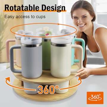 AZBFAN Water Bottle Organizer for Stanley Tumbler, Rotatable Stanley Cup Organizer for Kitchen Cabinets, Tumbler Holder Organizer for Stanley Cup Accessories(Wood)