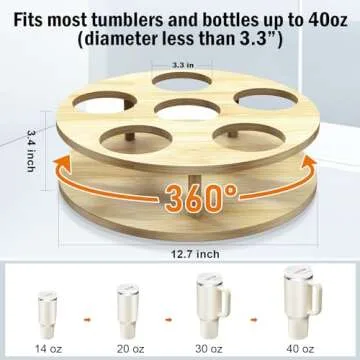 AZBFAN Water Bottle Organizer for Stanley Tumbler, Rotatable Stanley Cup Organizer for Kitchen Cabinets, Tumbler Holder Organizer for Stanley Cup Accessories(Wood)