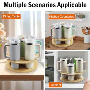AZBFAN Water Bottle Organizer for Stanley Tumbler, Rotatable Stanley Cup Organizer for Kitchen Cabinets, Tumbler Holder Organizer for Stanley Cup Accessories(Wood)