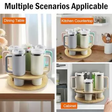 AZBFAN Water Bottle Organizer for Stanley Tumbler, Rotatable Stanley Cup Organizer for Kitchen Cabinets, Tumbler Holder Organizer for Stanley Cup Accessories(Wood)