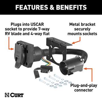 CURT 55774 Dual-Output Vehicle-Side 7-Pin, 4-Pin Connectors, Factory Tow Package and USCAR Socket Required, Black