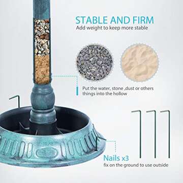 VIVOHOME 26 Inch Height Polyresin Lightweight Antique Outdoor Double Birds Garden Bird Bath with Planter Green