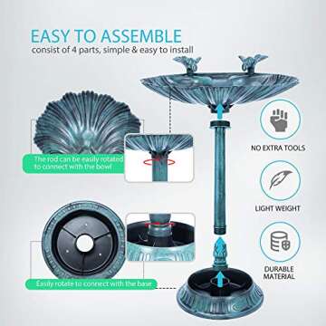 VIVOHOME 26 Inch Height Polyresin Lightweight Antique Outdoor Double Birds Garden Bird Bath with Planter Green