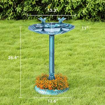 VIVOHOME 26 Inch Height Polyresin Lightweight Antique Outdoor Double Birds Garden Bird Bath with Planter Green