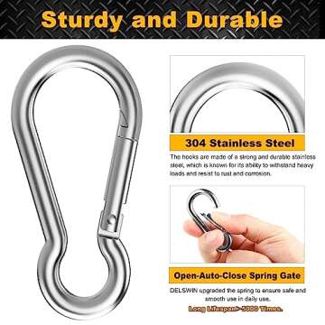 Durable 8 Pcs Small Carabiner Clips - Stainless Steel Hooks for Versatile Use