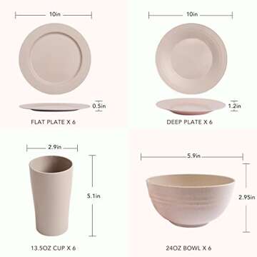 Greenandlife Premium Plastic Dinnerware Sets for 6 - Unbreakable, Dishwasher Safe Dishes