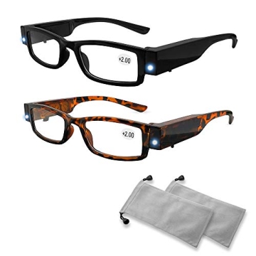 2 Pcs LED Reading Glasses with Built-in Lights for Night Use