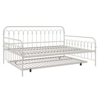 Novogratz Bright Pop Full Metal Daybed with Twin Trundle Bed, Off White