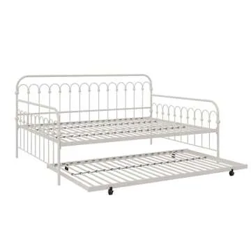Novogratz Bright Pop Full Metal Daybed with Twin Trundle Bed, Off White