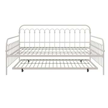 Novogratz Bright Pop Full Metal Daybed with Twin Trundle Bed, Off White