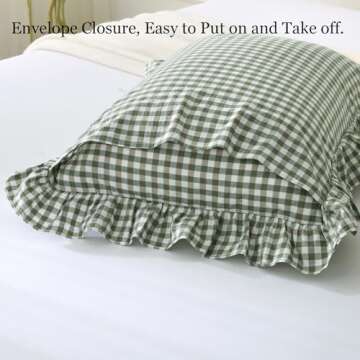 Silnuo Green/White Plaid Ruffled Pillow Shams Set of 2