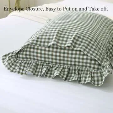 Silnuo Green/White Plaid Ruffled Pillow Shams Set of 2