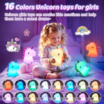 Colorful Unicorn Night Light for Kids - 16 Colors